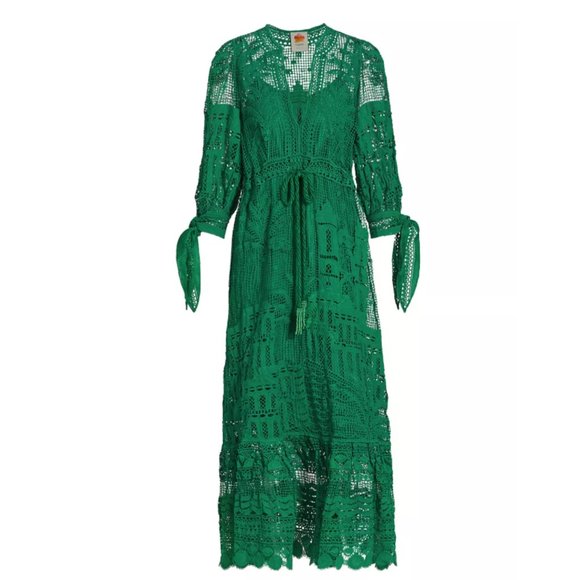 Farm Rio Morada Boa Green Guipure Lace Dress - XXS (can fit S) - Picture 5 of 6